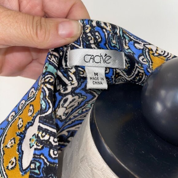 Cache Vintage 90s Y2k Womens Blouse Size Medium Blue Abstract Print Long Sleeve - Picture 5 of 8